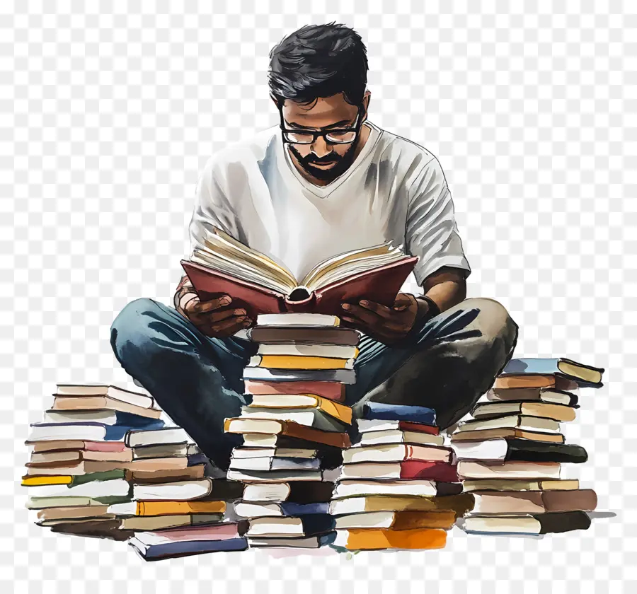 Gusano De Libro，Hombre Leyendo Libros PNG