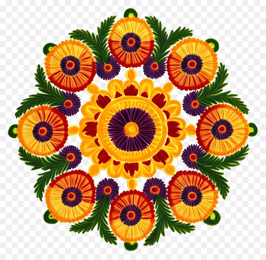 Rangoli Floral De Onam，Diseño Rangoli PNG