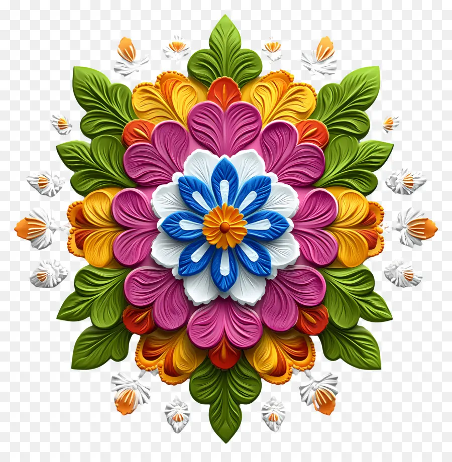 Rangoli Floral De Onam，Flor Colorida PNG