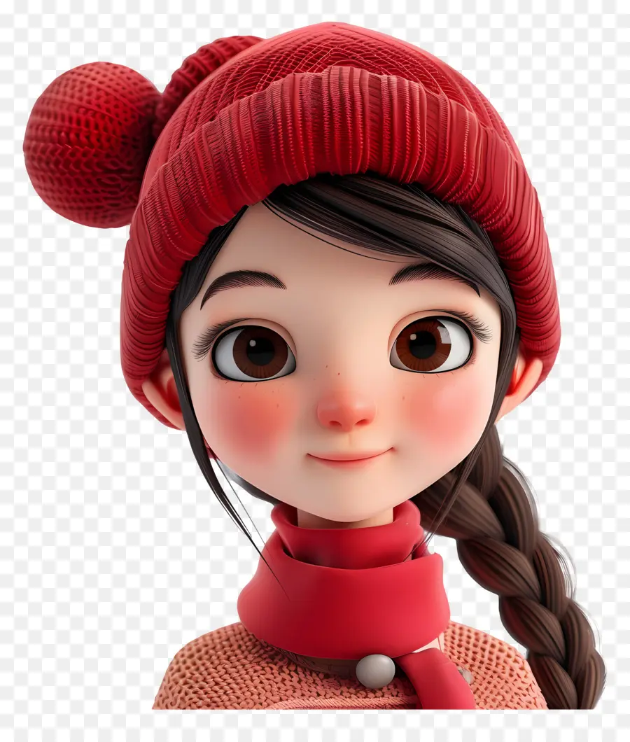 Avatar De Niña 3d，Chica Con Sombrero Rojo PNG