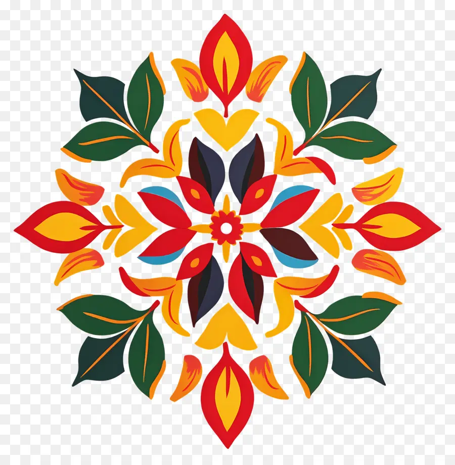 Rangoli Floral De Onam，Mándala Colorida PNG