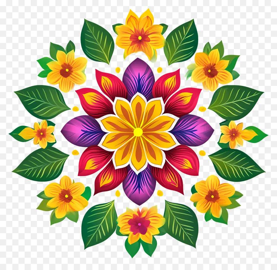 Rangoli Floral De Onam，Flores Coloridas PNG