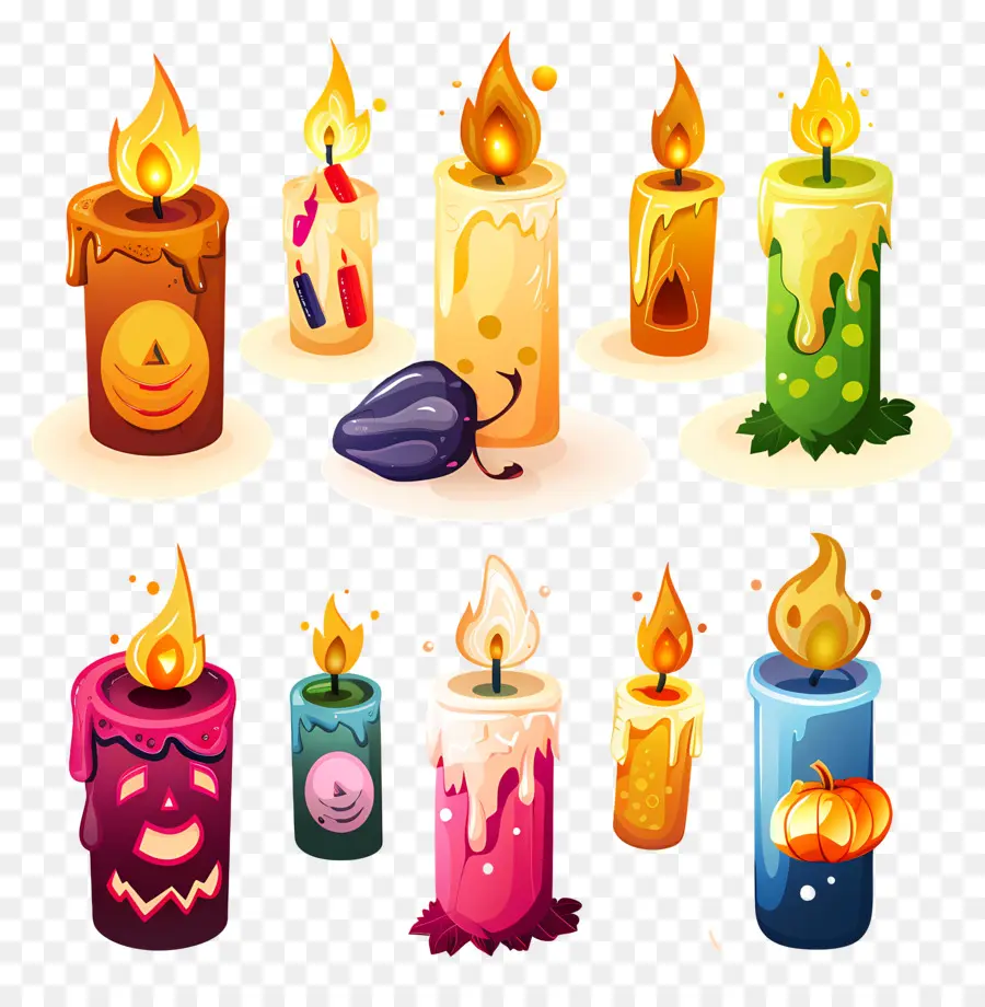 Velas De Halloween，Velas Coloridas PNG