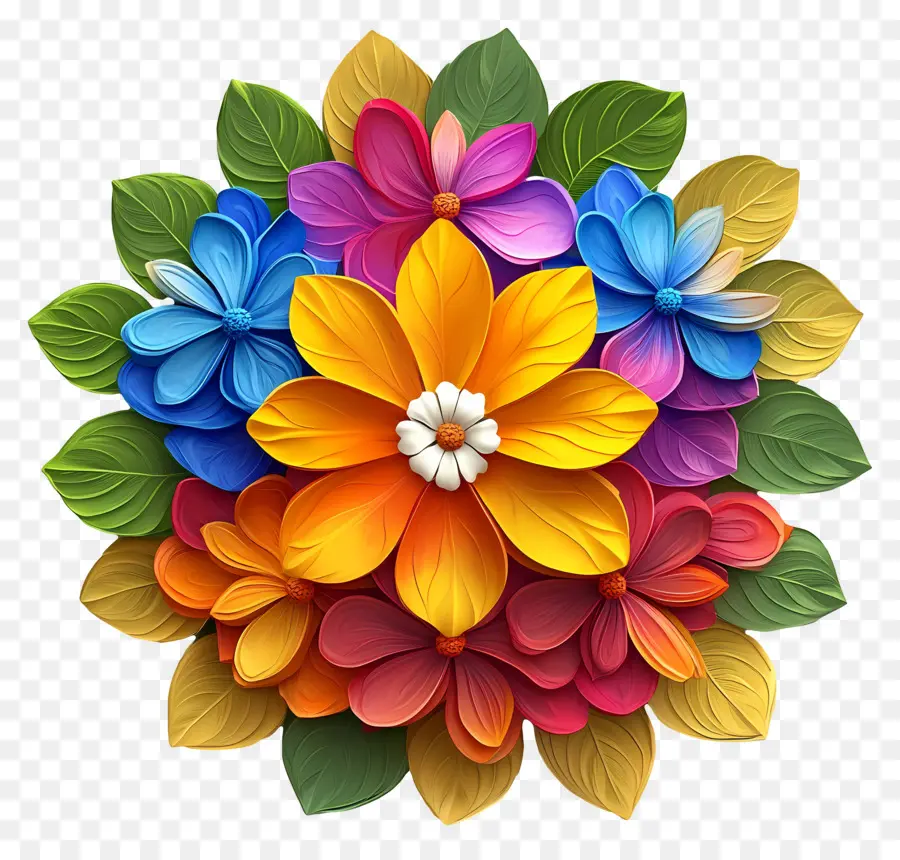 Rangoli Floral De Onam，Flores Coloridas PNG