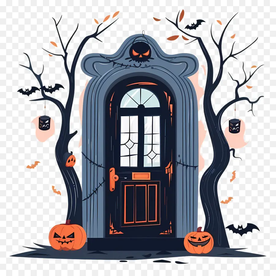 Puerta Espeluznante De Halloween，Decoración De Puerta De Halloween PNG