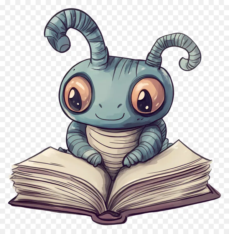 Gusano De Libro，Criatura De Dibujos Animados Con Libro PNG