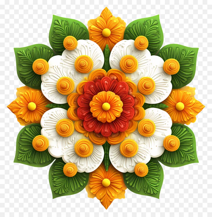 Rangoli Floral De Onam，Diseño Floral Colorido PNG