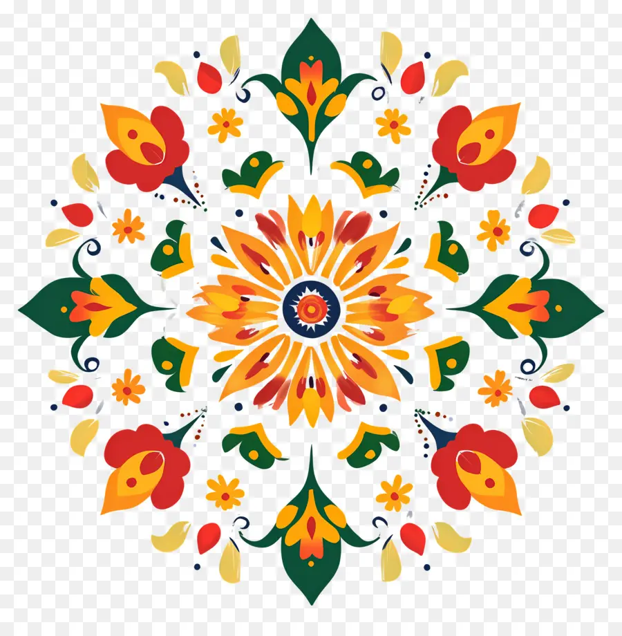 Rangoli Floral De Onam，Patrón Colorido PNG