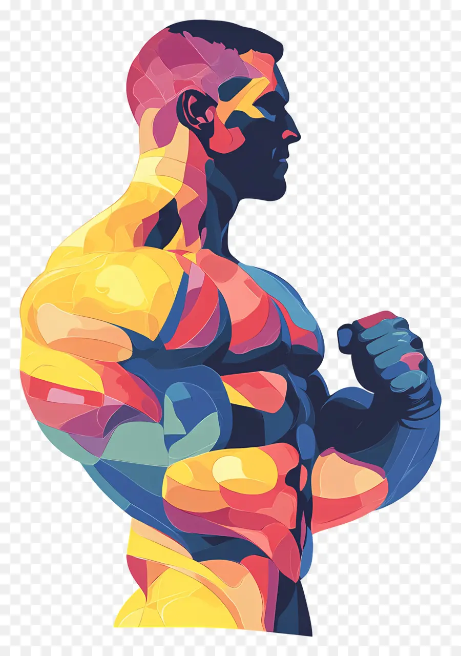 Silueta De Hombre Fuerte，Hombre Musculoso Colorido PNG