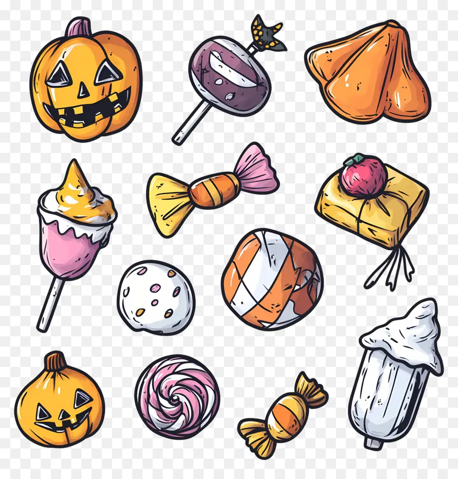 Dulces De Halloween，Calabazas Y Dulces De Halloween PNG