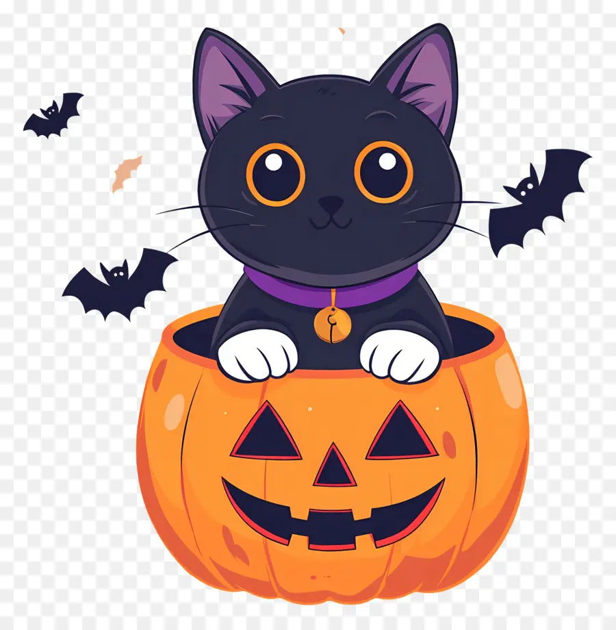 Gato Negro De Halloween，Gato En Calabaza PNG