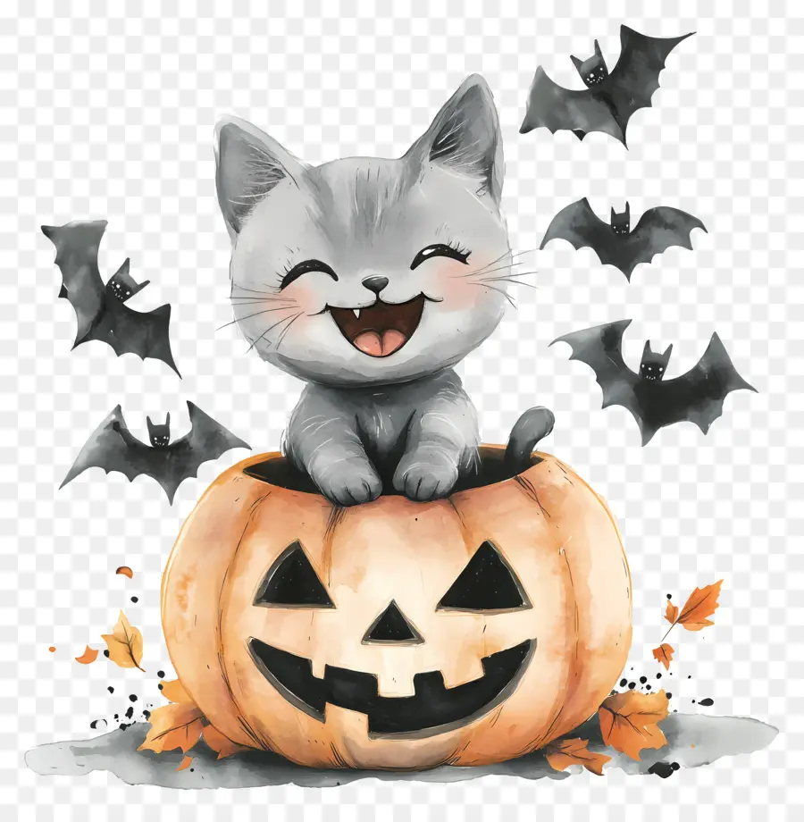 Gato De Halloween，Gato En Calabaza PNG