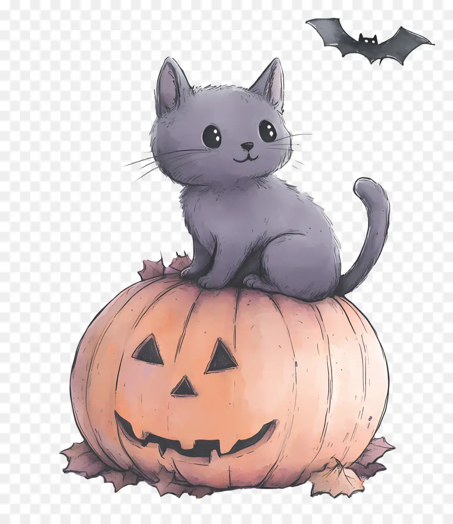 Gato De Halloween，Gato En Calabaza PNG