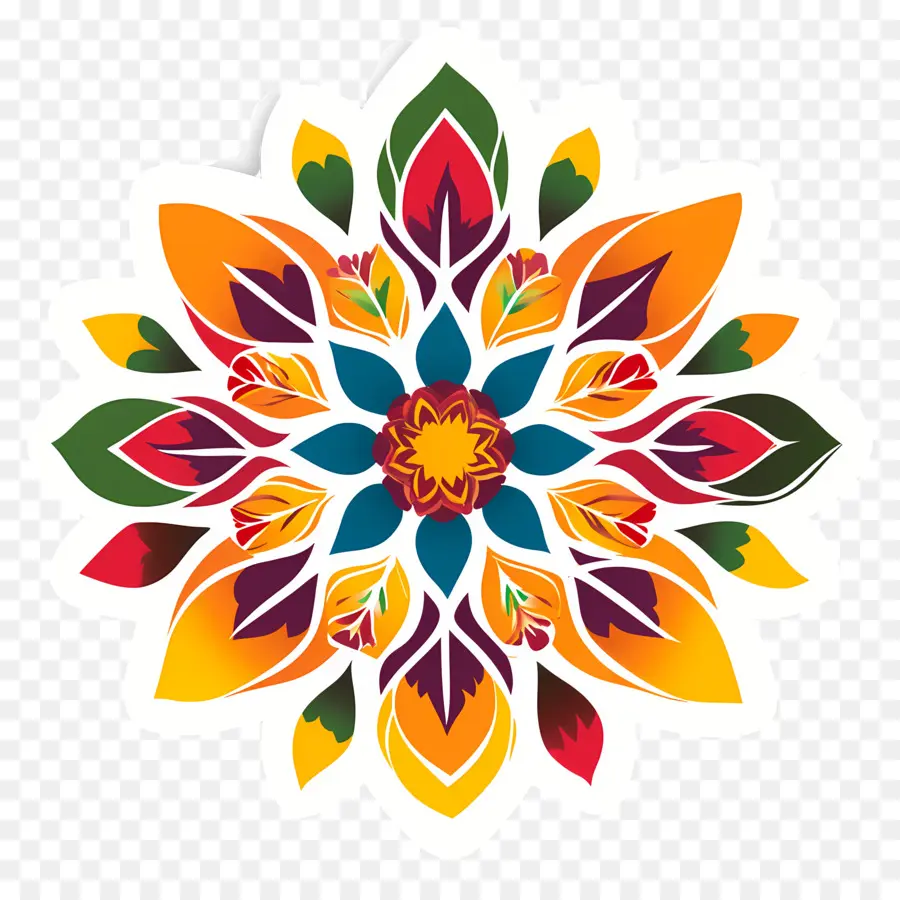 Rangoli Floral De Onam，Mándala Colorida PNG