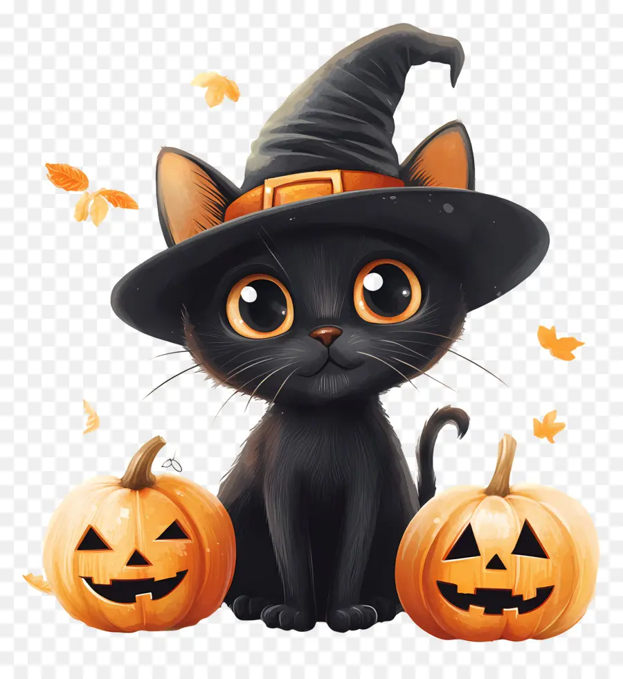 Gato Negro De Halloween，Gato En Calabaza PNG