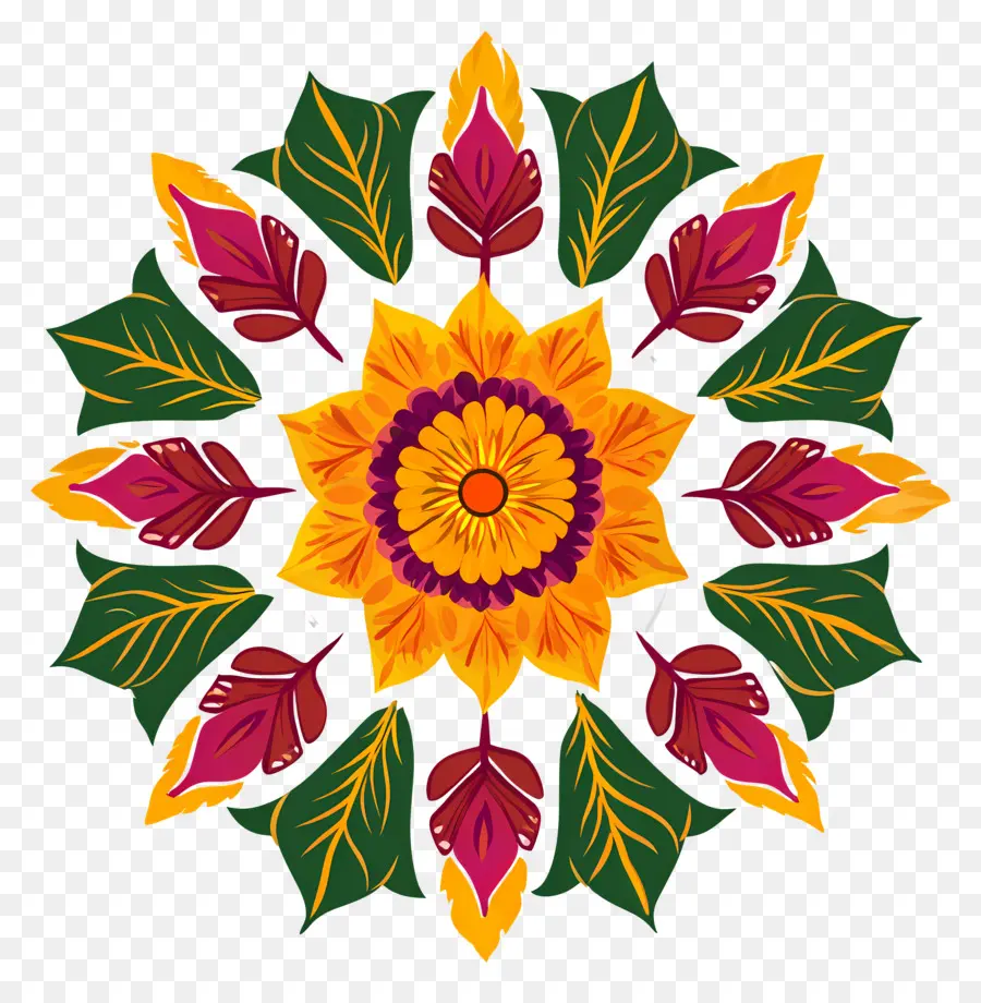 Rangoli Floral De Onam，Mándala Colorida PNG