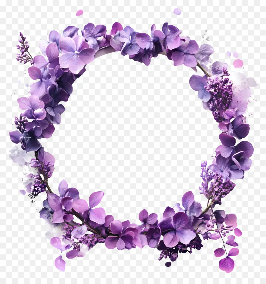 Marco Circular，Corona De Flores Moradas PNG