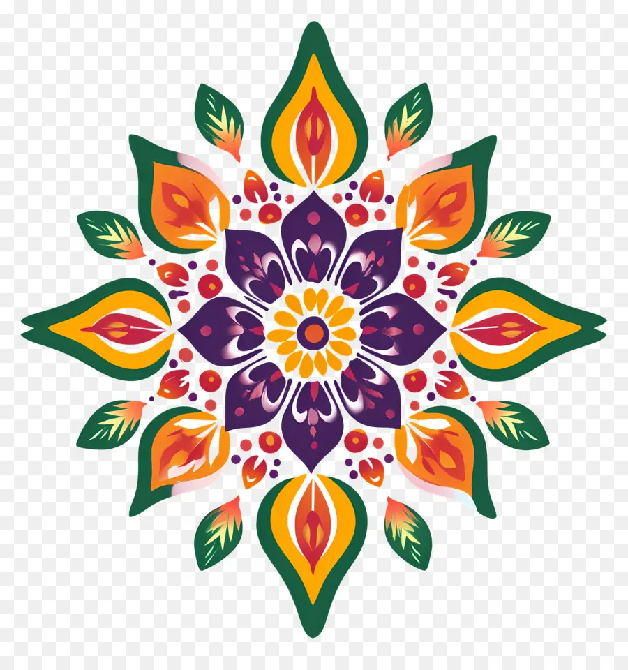 Rangoli Floral De Onam，Mándala Colorida PNG