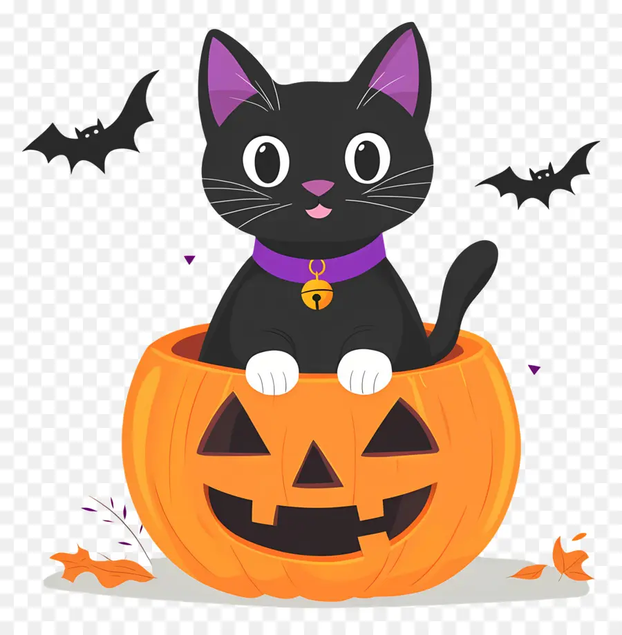 Gato Negro De Halloween，Gato En Calabaza PNG