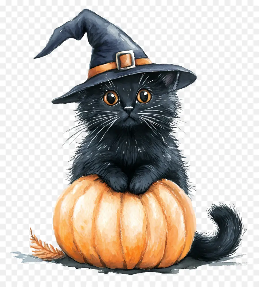 Gato Negro De Halloween，Gato Negro Con Calabazas PNG