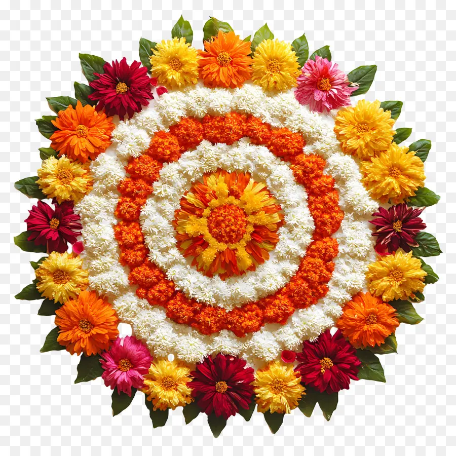 Rangoli Floral De Onam，Mandala De Flores PNG