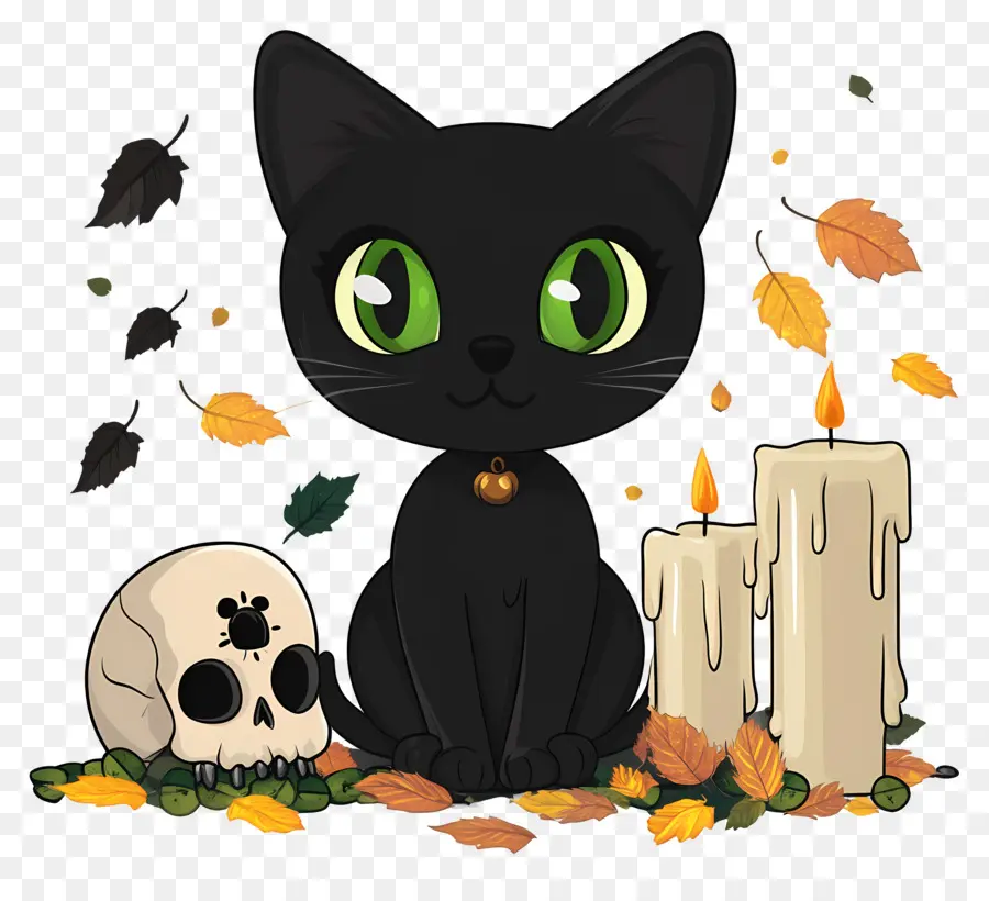 Gato Negro De Halloween，Gato Negro Con Velas PNG