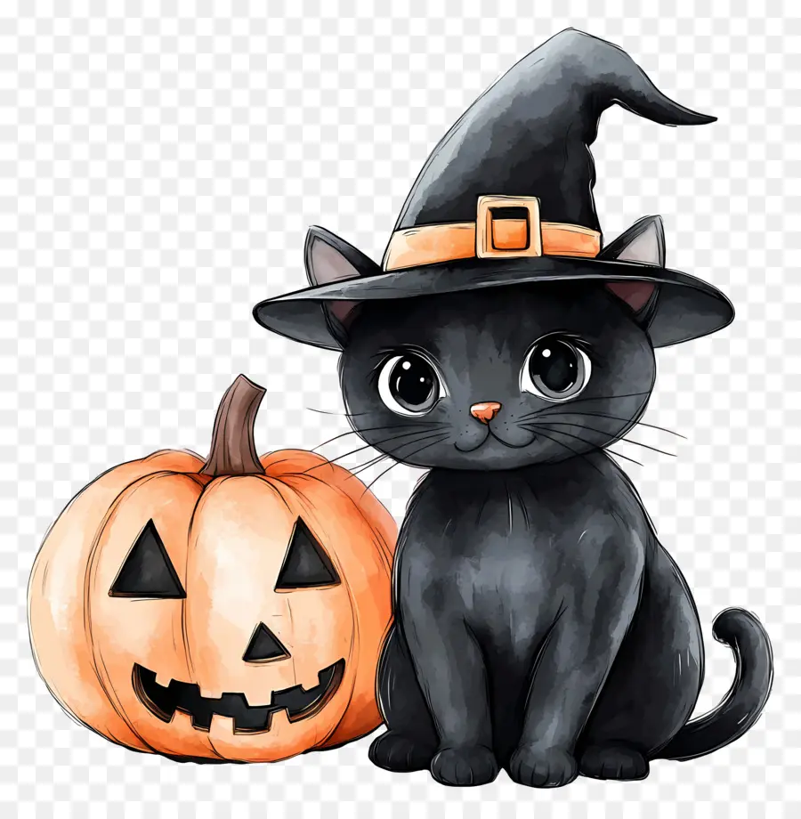 Gato Negro De Halloween，Gato Negro Con Calabazas PNG