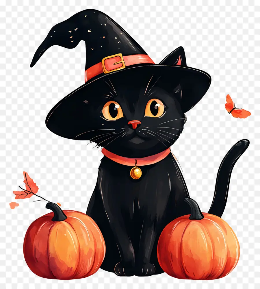 Gato Negro De Halloween，Gato Negro Con Calabazas PNG