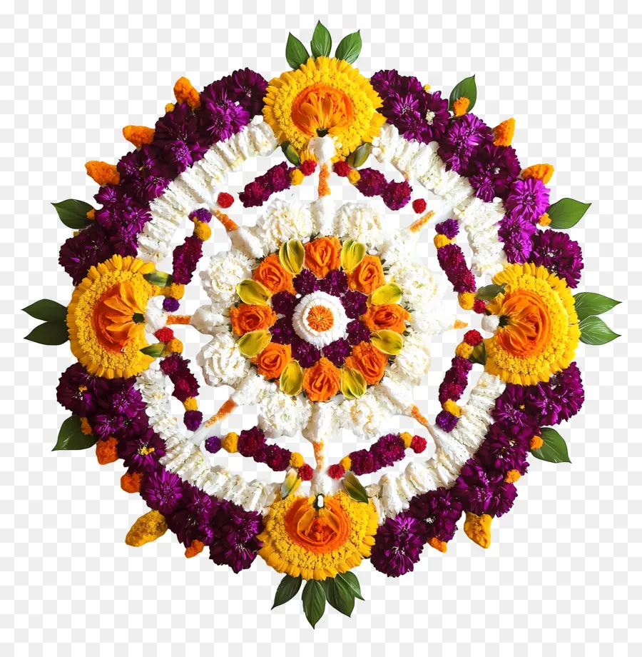 Rangoli Floral De Onam，Mandala De Flores PNG