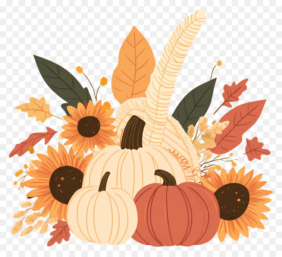 Cosecha De Otoño，Calabazas Y Cornucopia PNG