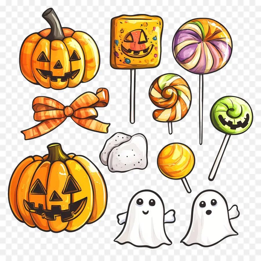 Dulces De Halloween，Calabazas Y Dulces De Halloween PNG