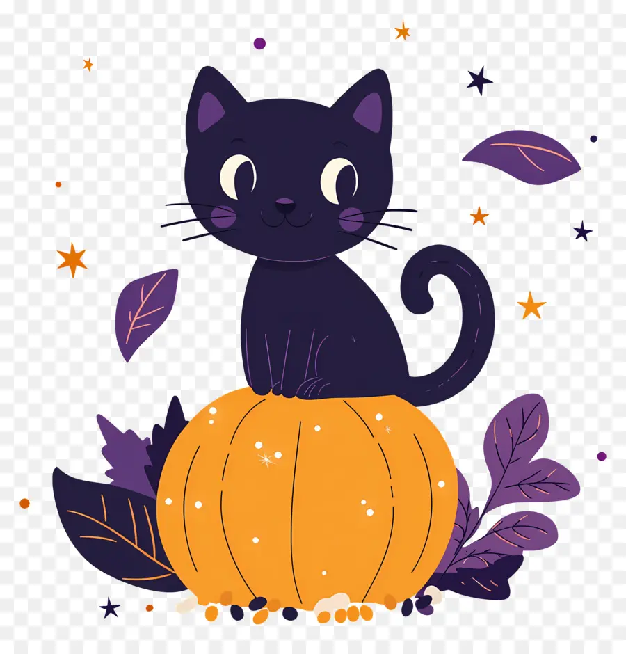 Gato Negro De Halloween，Gato Negro Sobre Calabaza PNG