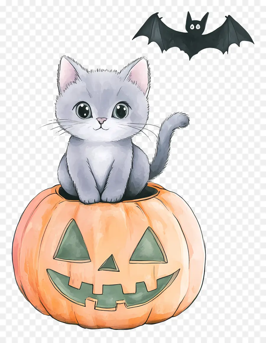 Gato De Halloween，Gato En Calabaza PNG