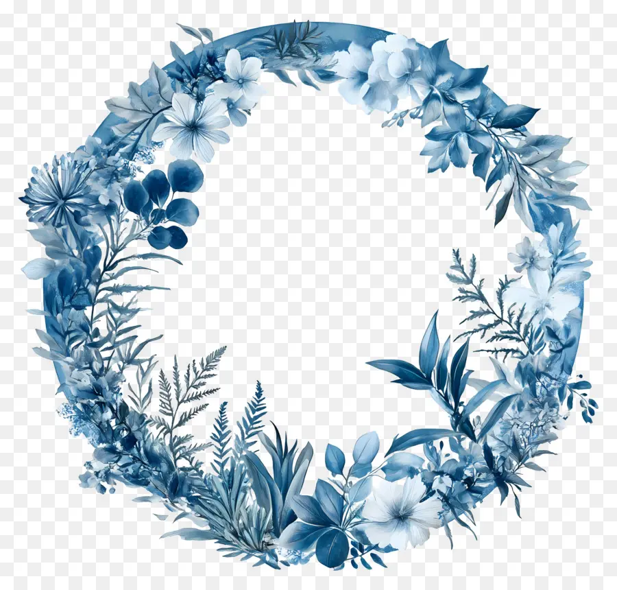 Marco De Círculo Azul，Corona Floral Azul PNG