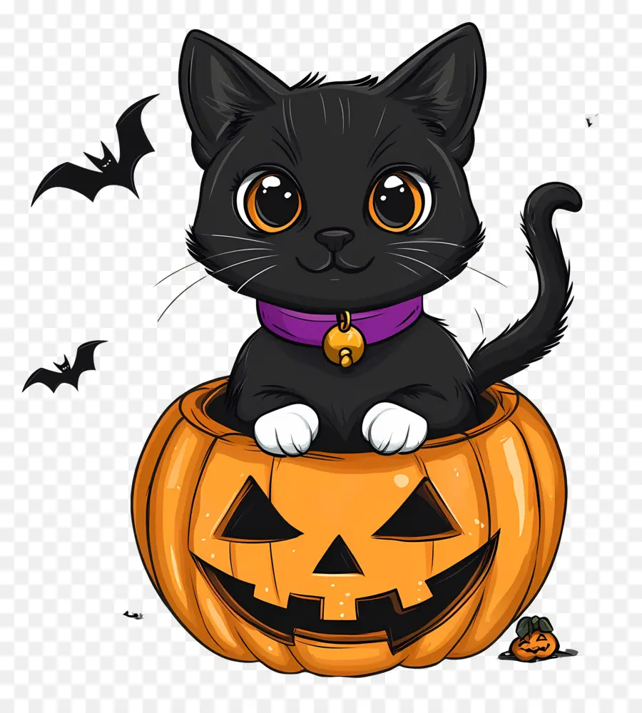 Gato Negro De Halloween，Gato En Calabaza PNG