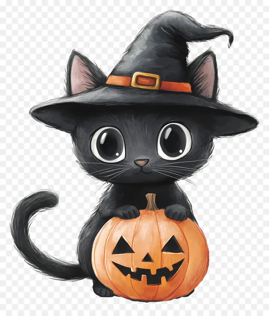 Gato Negro De Halloween，Gato Negro Con Calabazas PNG