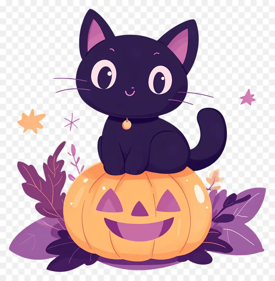 Gato Negro De Halloween，Gato Negro Sobre Calabaza PNG