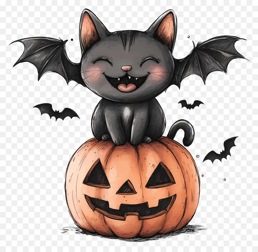 Gato Negro De Halloween，Gato En Calabaza PNG