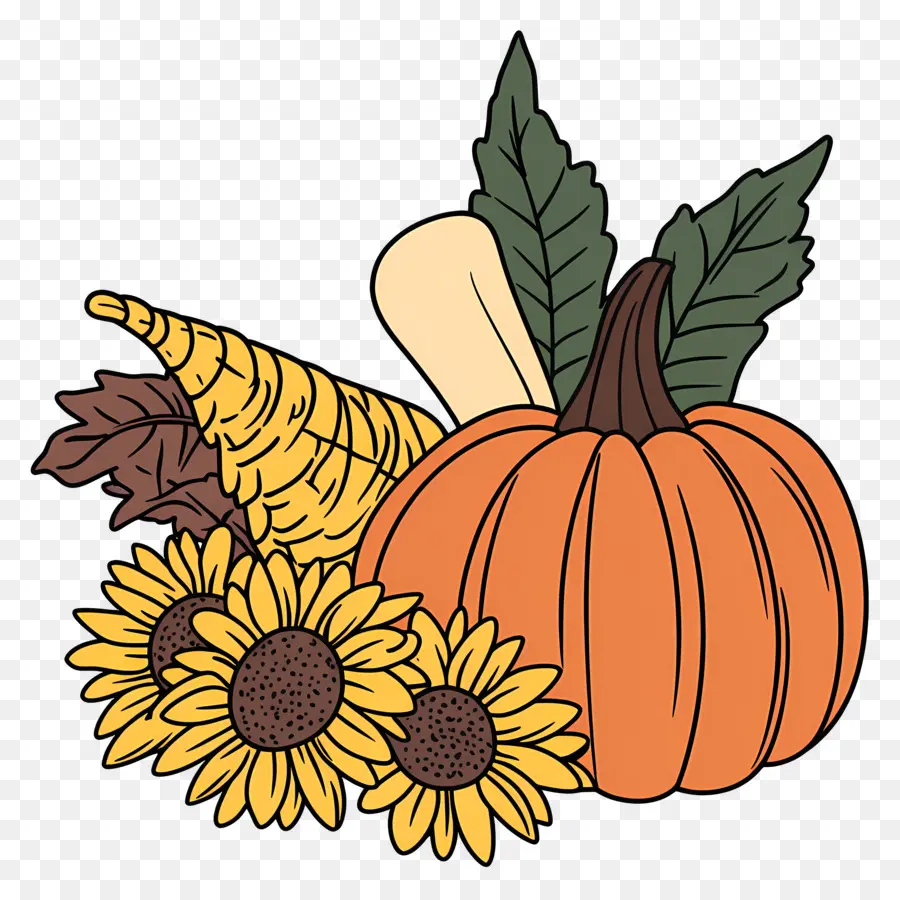 Cosecha De Otoño，Calabaza Y Girasoles PNG