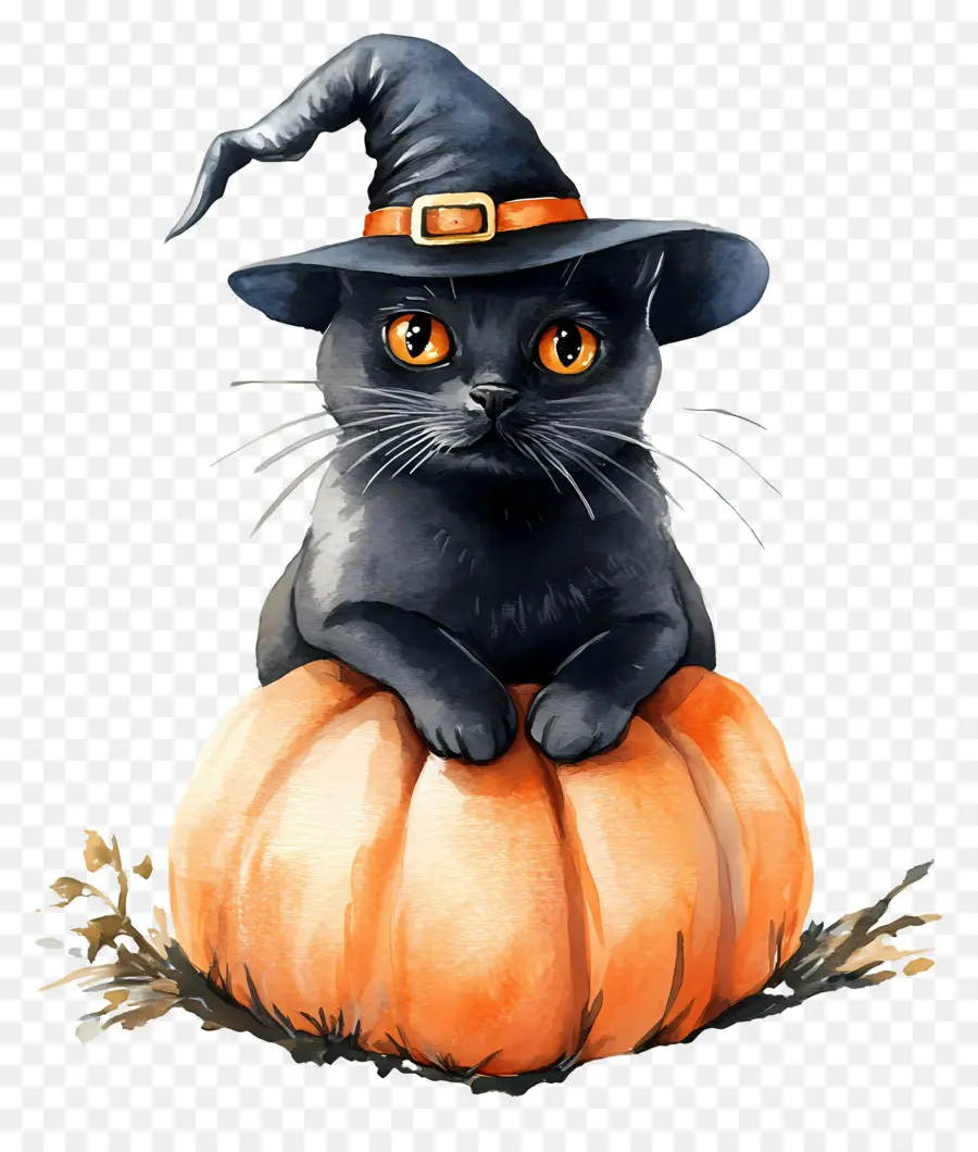 Gato Negro De Halloween，Gato Negro Con Calabazas PNG