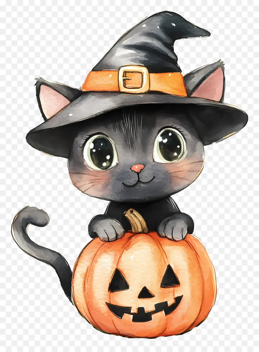 Gato Negro De Halloween，Gato Negro Con Calabazas PNG