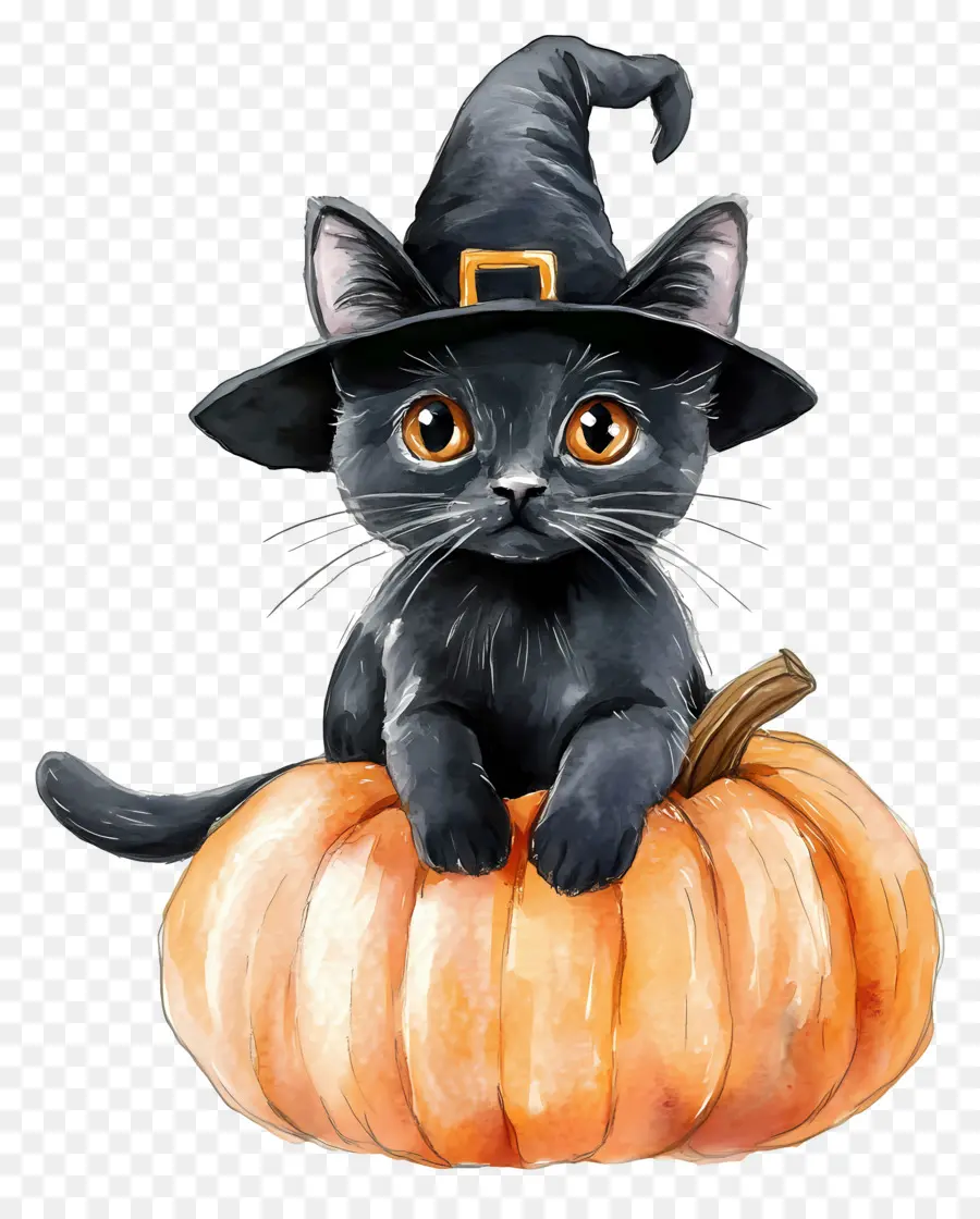 Gato Negro De Halloween，Gato Negro Con Calabazas PNG