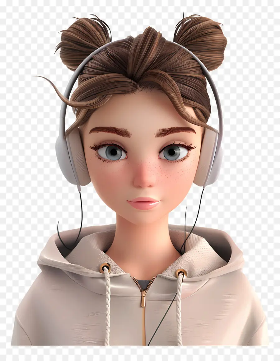 Avatar De Niña 3d，Chica Con Auriculares PNG