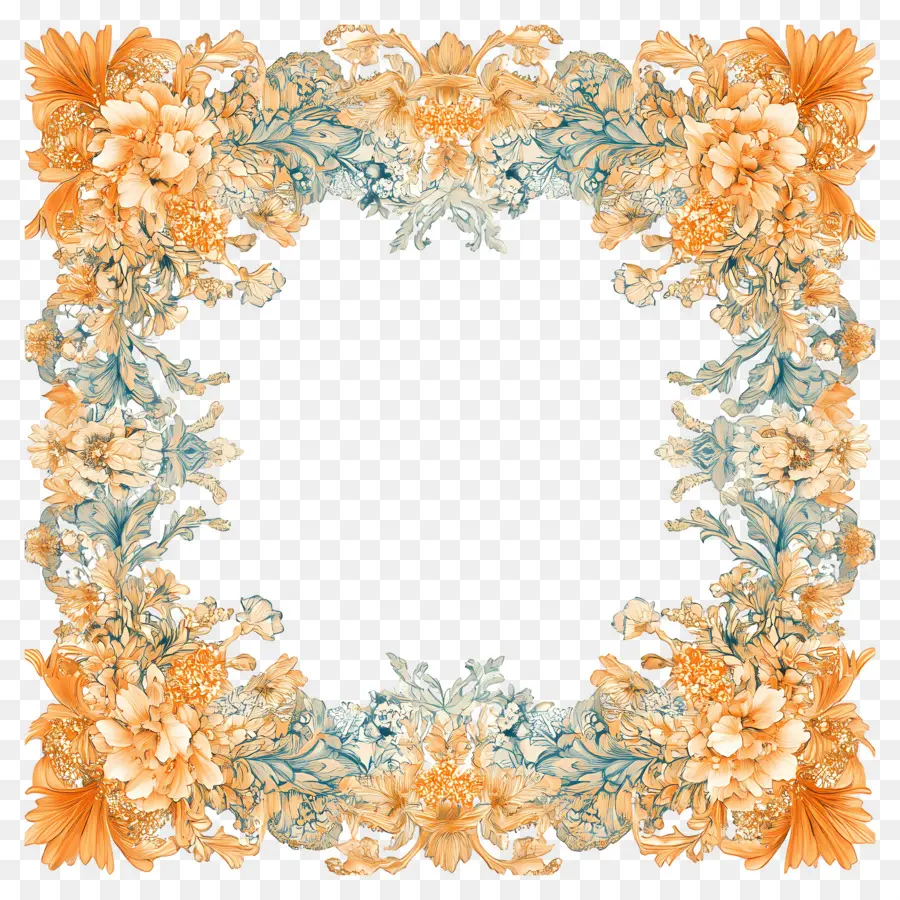 Marco Cuadrado Dorado，Marco Floral PNG