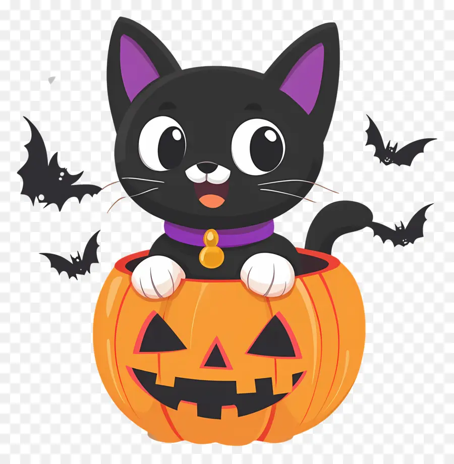 Gato Negro De Halloween，Gato En Calabaza PNG