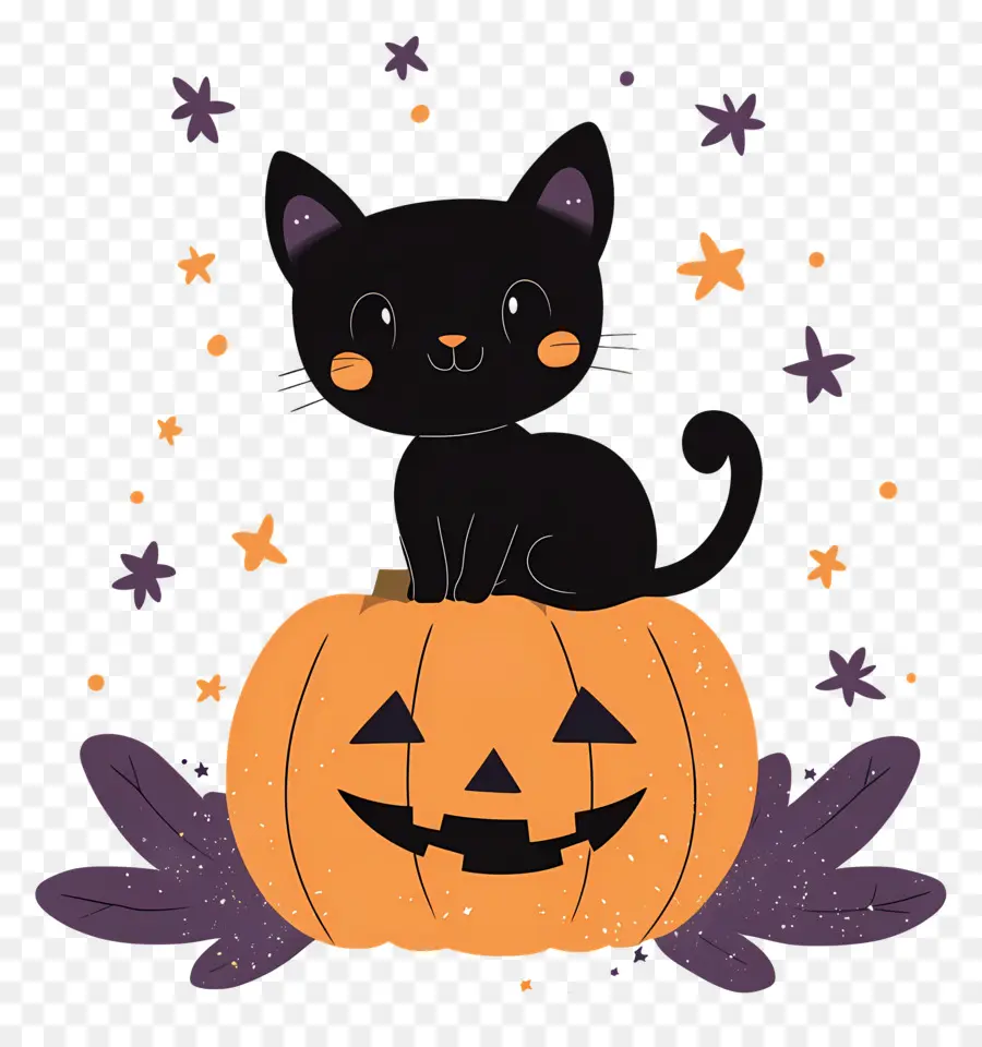 Gato Negro De Halloween，Gato En Calabaza PNG