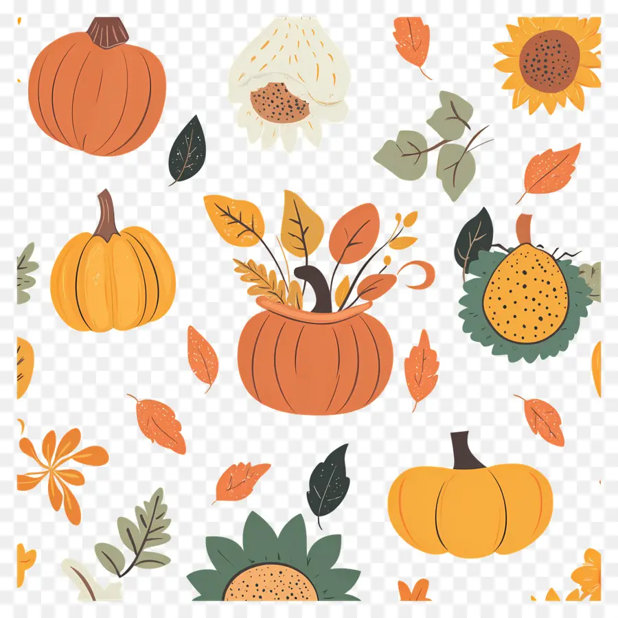 Cosecha De Otoño，Calabazas Y Hojas PNG