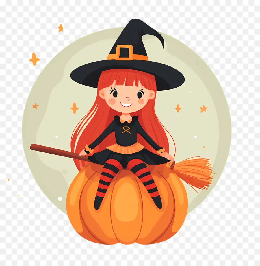 Linda Bruja De Halloween，Bruja En Calabaza PNG