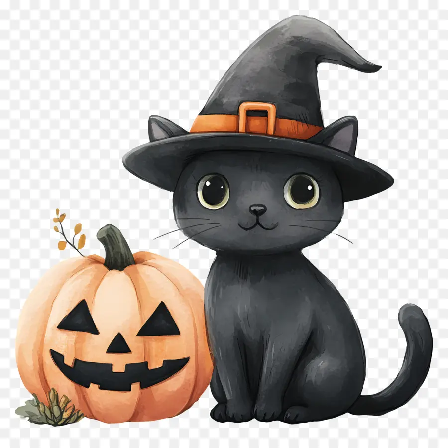 Gato Negro De Halloween，Gato Negro Con Calabazas PNG