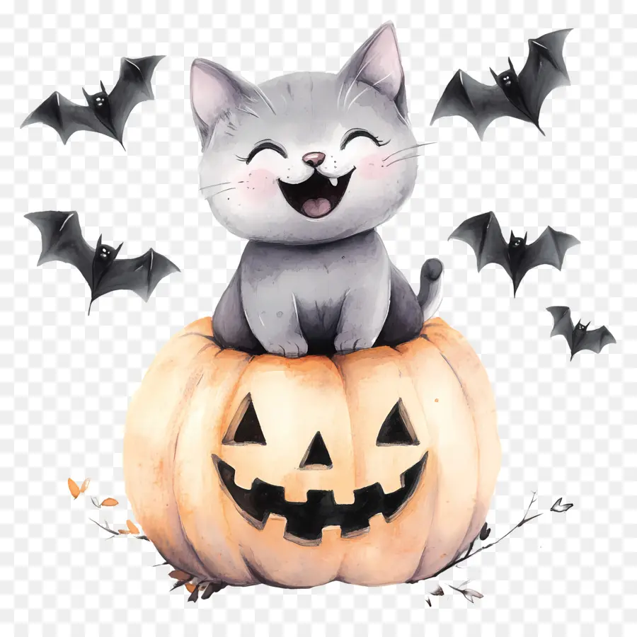 Gato De Halloween，Gato En Calabaza PNG